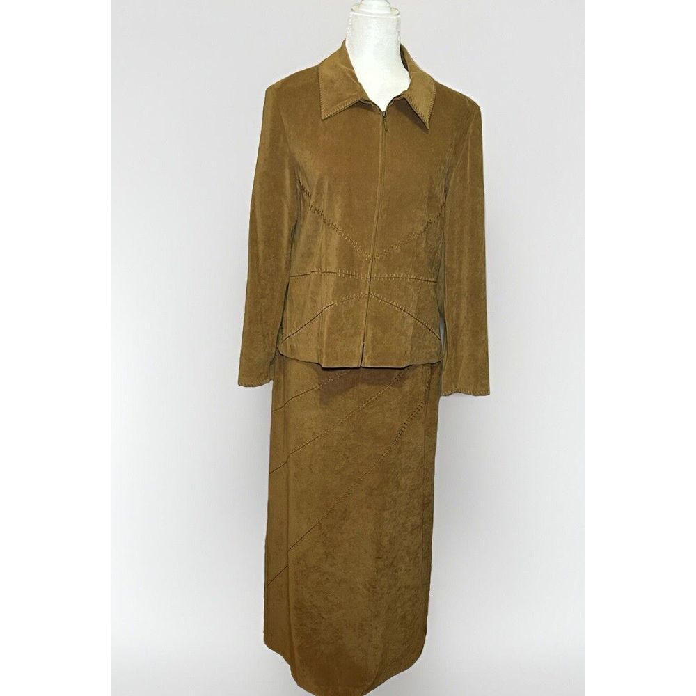 VTG Norton McNaughton Petite 2pc Brown Faux Suede Jacket & A-line Skirt Size 10P